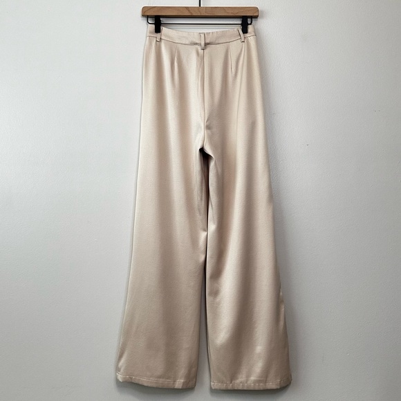 PRINCESS POLLY Amalia Wide Leg High Waisted Satin Trousers Pants in Beige Size 4 - Picture 6 of 14